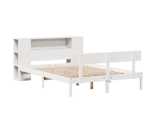 Cama con estantería sin colchón madera maciza blanca 135x190 cm