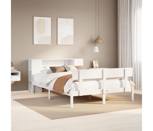 Cama con estantería sin colchón madera maciza blanca 135x190 cm