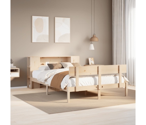 Cama con estantería sin colchón madera maciza de pino 140x190cm