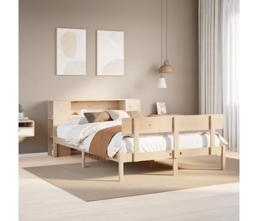 Cama con estantería sin colchón madera maciza de pino 140x200cm