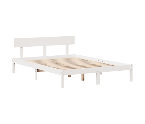 Cama con estantería sin colchón madera maciza blanca 150x200 cm