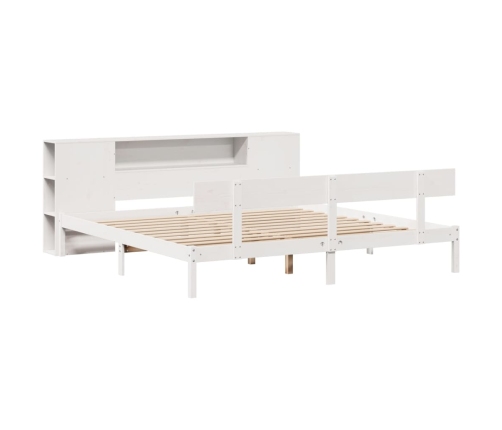 Cama con estantería sin colchón madera maciza blanca 180x200 cm