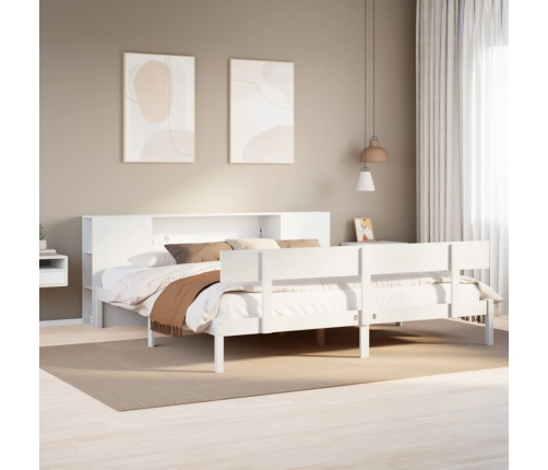 Cama con estantería sin colchón madera maciza blanca 180x200 cm