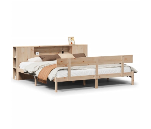 Cama con estantería sin colchón madera maciza de pino 200x200cm