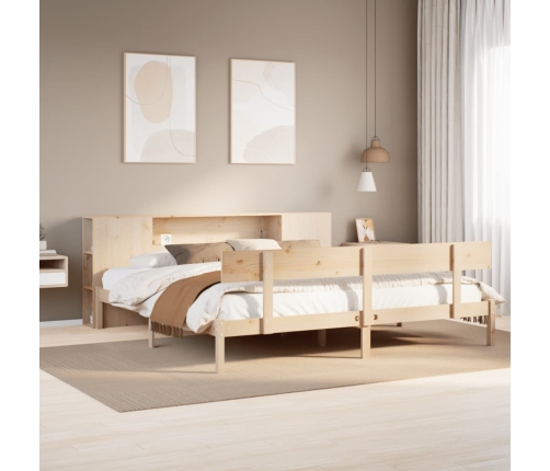 Cama con estantería sin colchón madera maciza de pino 200x200cm