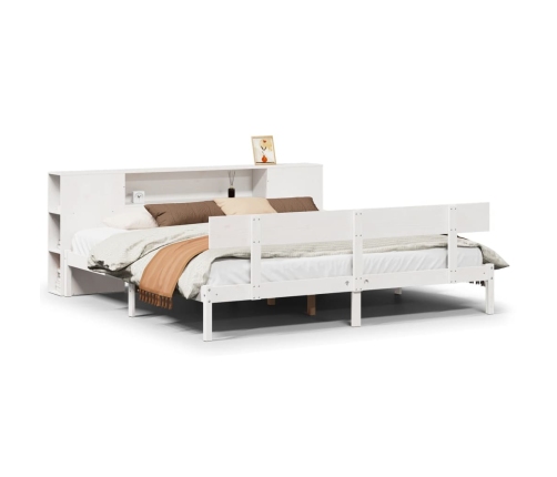 Cama con estantería sin colchón madera maciza blanca 200x200 cm