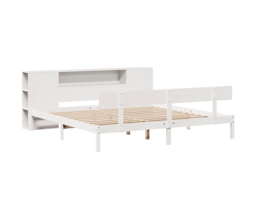 Cama con estantería sin colchón madera maciza blanca 200x200 cm