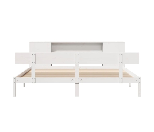 Cama con estantería sin colchón madera maciza blanca 200x200 cm