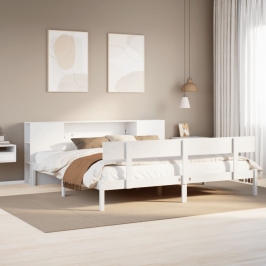 Cama con estantería sin colchón madera maciza blanca 200x200 cm