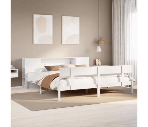 Cama con estantería sin colchón madera maciza blanca 200x200 cm