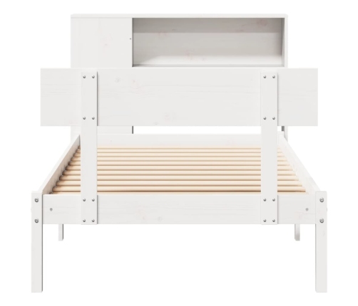 Cama con estantería sin colchón madera maciza blanca 75x190 cm