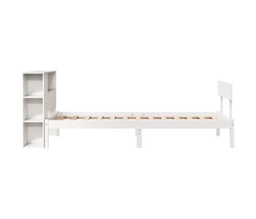 Cama con estantería sin colchón madera maciza blanca 75x190 cm