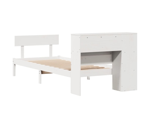 Cama con estantería sin colchón madera maciza blanca 75x190 cm