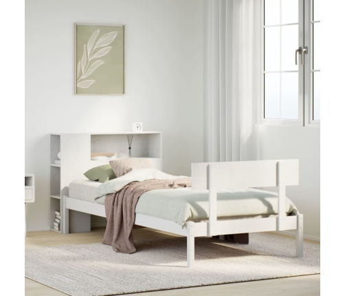 Cama con estantería sin colchón madera maciza blanca 75x190 cm