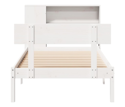 Cama con estantería sin colchón madera maciza blanco 90x200 cm