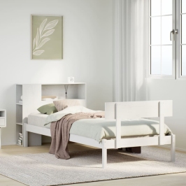 Cama con estantería sin colchón madera maciza blanco 90x200 cm