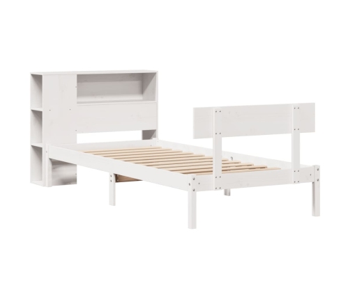 Cama con estantería sin colchón madera maciza blanca 100x200 cm