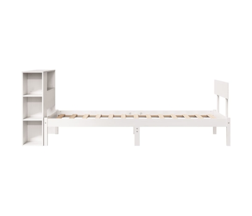 Cama con estantería sin colchón madera maciza blanca 100x200 cm