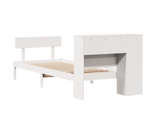 Cama con estantería sin colchón madera maciza blanca 100x200 cm