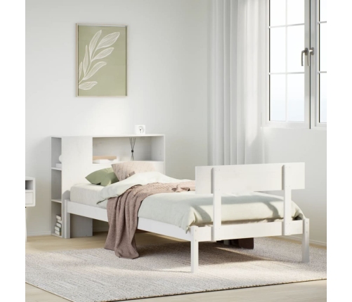 Cama con estantería sin colchón madera maciza blanca 100x200 cm