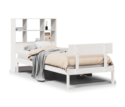 Cama con estantería sin colchón madera maciza blanca 75x190 cm