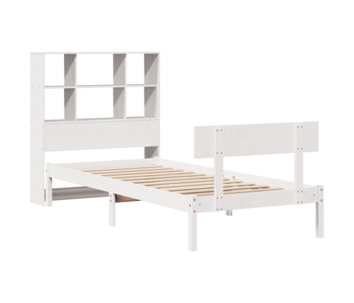 Cama con estantería sin colchón madera maciza blanca 75x190 cm