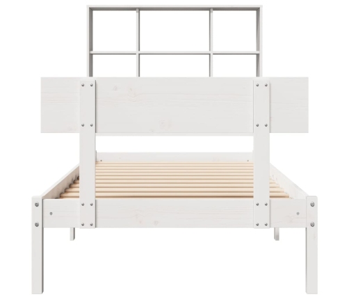 Cama con estantería sin colchón madera maciza blanca 75x190 cm