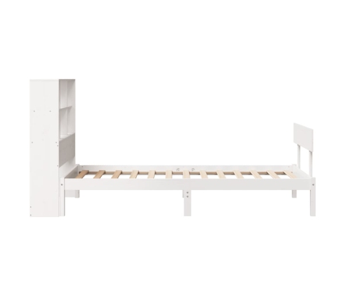 Cama con estantería sin colchón madera maciza blanca 75x190 cm