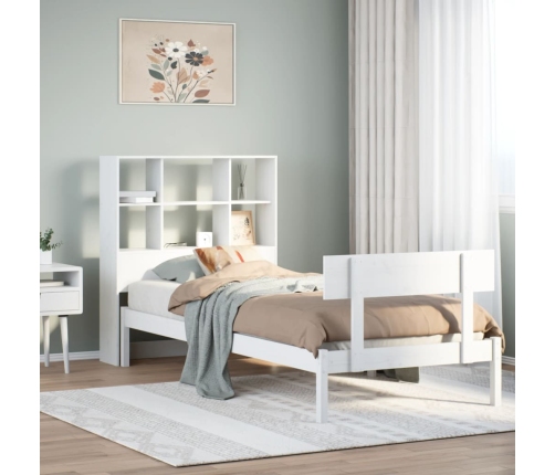 Cama con estantería sin colchón madera maciza blanca 75x190 cm