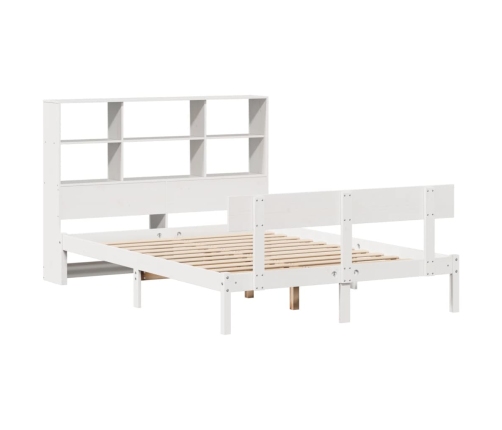 Cama con estantería sin colchón madera maciza blanca 120x190 cm