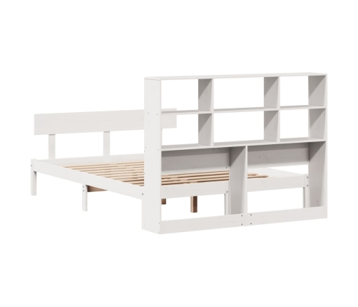 Cama con estantería sin colchón madera maciza blanca 120x190 cm