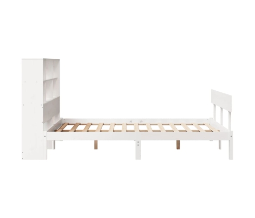 Cama con estantería sin colchón madera maciza blanca 140x190 cm