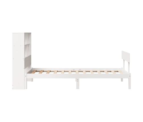 Cama con estantería sin colchón madera maciza blanca 100x200 cm