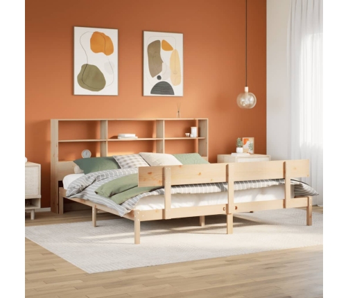 Cama con estantería sin colchón madera maciza de pino 180x200cm