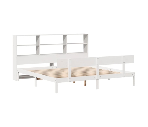 Cama con estantería sin colchón madera maciza blanca 180x200 cm