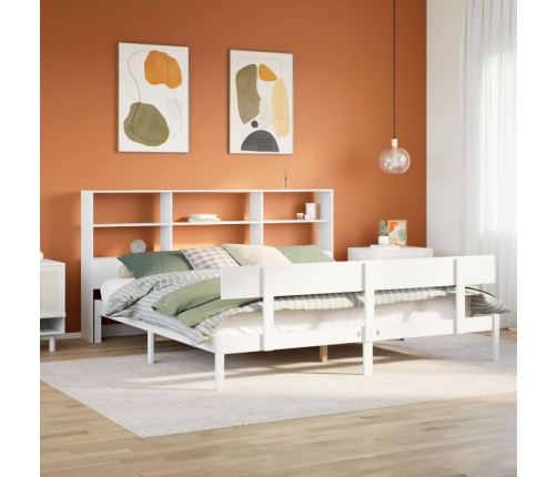 Cama con estantería sin colchón madera maciza blanca 180x200 cm