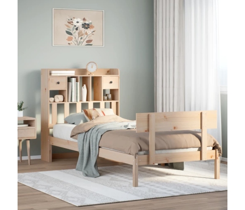 Cama con estantería sin colchón madera maciza de pino 75x190 cm