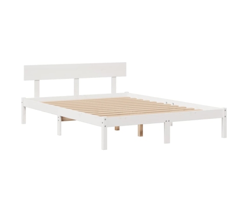 Cama con estantería sin colchón madera maciza blanca 140x200 cm