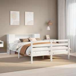 Cama con estantería sin colchón madera maciza blanca 120x190 cm