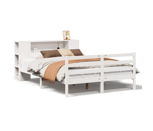 Cama con estantería sin colchón madera maciza blanca 135x190 cm