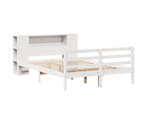 Cama con estantería sin colchón madera maciza blanca 135x190 cm