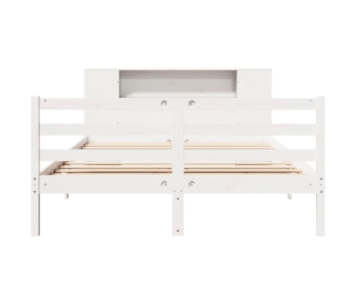 Cama con estantería sin colchón madera maciza blanca 135x190 cm