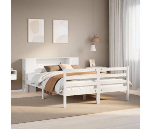 Cama con estantería sin colchón madera maciza blanca 135x190 cm