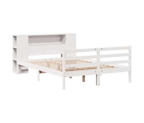 Cama con estantería sin colchón madera maciza blanca 120x200 cm