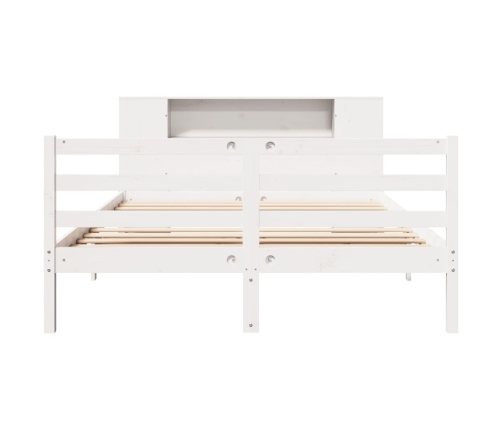 Cama con estantería sin colchón madera maciza blanca 140x200 cm