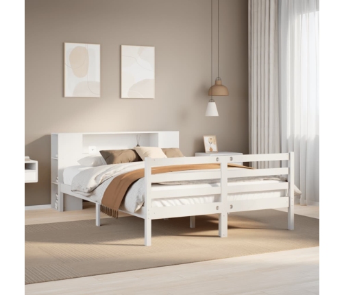 Cama con estantería sin colchón madera maciza blanca 140x200 cm