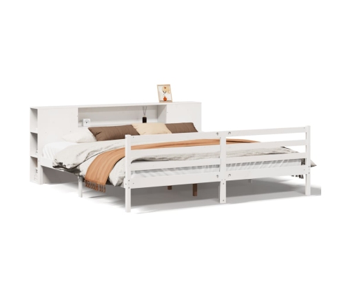 Cama con estantería sin colchón madera maciza blanca 180x200 cm