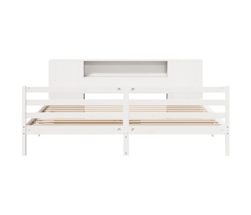 Cama con estantería sin colchón madera maciza blanca 180x200 cm