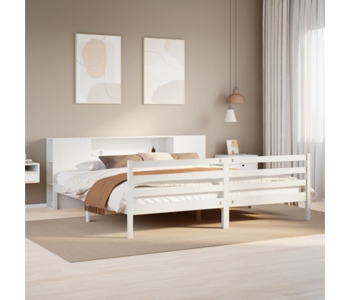 Cama con estantería sin colchón madera maciza blanca 180x200 cm