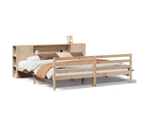 Cama con estantería sin colchón madera maciza de pino 200x200cm